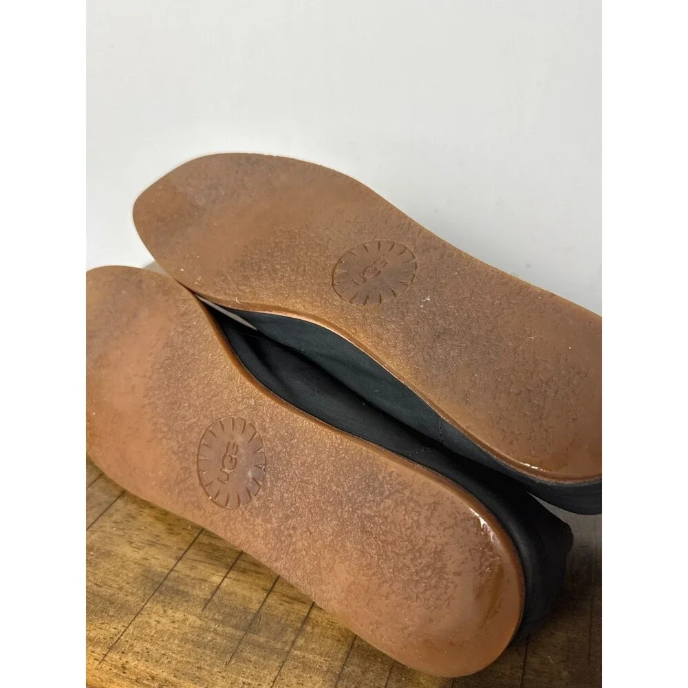 UGG Vista Womens 9.5 Black Leather Loafers Slip On Flats Scalloped Minimalist